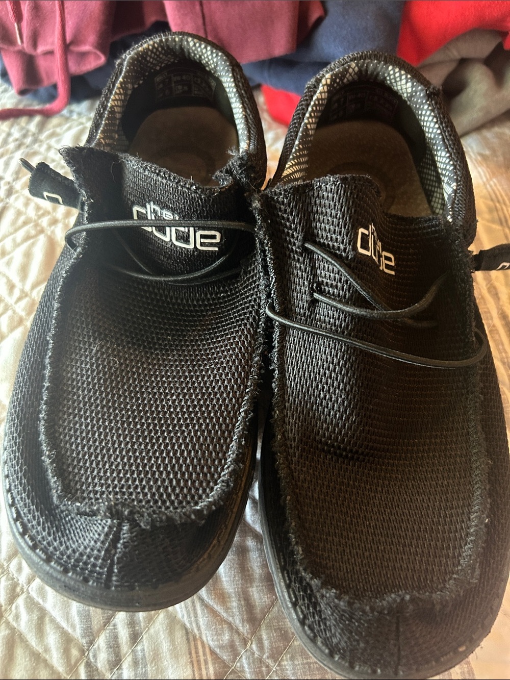 Hey Dude womens Black Mesh Slip-On Loafers